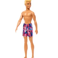 Online Mattel Beach Ken Doll - Geometric Blue & Pink Trunks