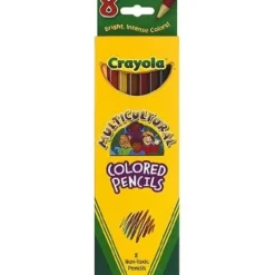 New Crayola 8 Count Colored Pencils, Multicultural Colors - Long