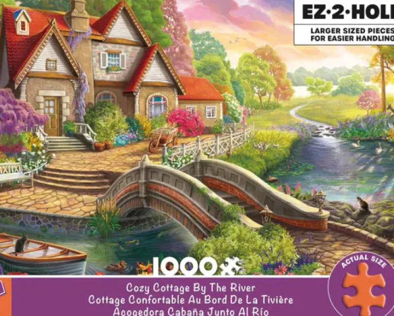 Online Ceaco EZ 2 Hold - Cozy Cottage By The River - 1000 Oversized Piece Puzzle