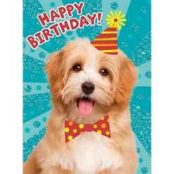 Peaceable Kingdom Glitter Dog with Party Hat Birthday Card