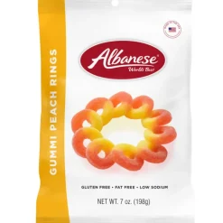 Hot Albanese Confectionery Gummi Peach Rings 7 oz. Peg Bag