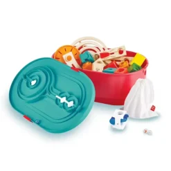 New Hape Quadrilla Stack Track Bucket Set Wooden Marble Run Blocks