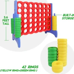 Best Great Playthings Jumbo Four in a Row 4 To Score Game for Kids & Adults Indoor & Outdoor Game Set with 42 Giant Rings