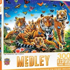 New MasterPieces Medley - Tiger & Butterflies - 300 Piece EzGrip Puzzle