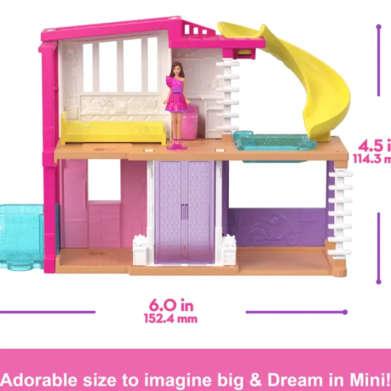 Hot Mattel Mini Barbieland Doll And Accessories - House with Yellow Slide