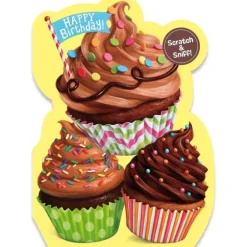 New Peaceable Kingdom Scratch & Sniff Birthday Card - Chocolate Cupcake