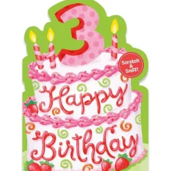 New Peaceable Kingdom Scratch & Sniff Birthday Card - Age 3 Strawberry