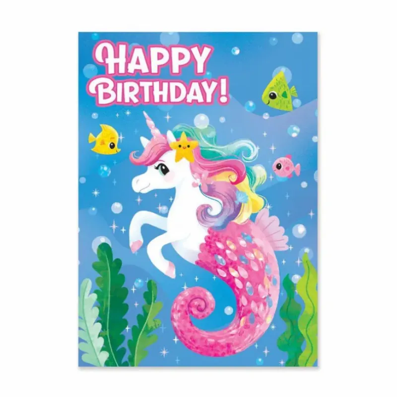 Sale Peaceable Kingdom Sea Horse/Unicorn Glitter Birthday Card