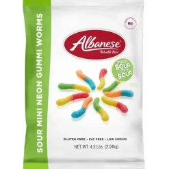 Online Albanese Confectionery Sour Mini Neon Gummi Worms 4.5 lb. Bag