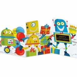 Clearance Peaceable Kingdom Tri Fold Birthday Card - Robots