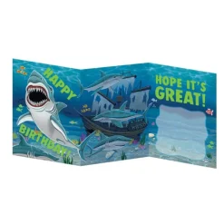 Discount Peaceable Kingdom Tri Fold Birthday Card - Realistic Shark