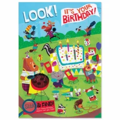 Clearance Peaceable Kingdom Tri Fold Birthday Card - Seek & Find